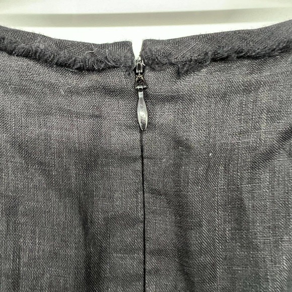 Talbots Linen Sheath Dress Sz 10 Black Faux Wrap V Neck Sleeveless Fringed Trim - Picture 5 of 7